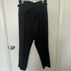 Grace Karin Black Paperbag Waist Pants with Belt - XL